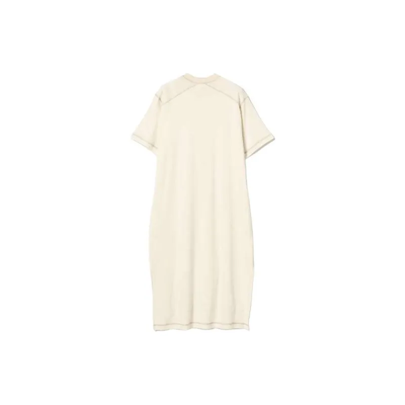 Beams Ribbed Henley Neck Short Sleeve Dress Short Sleeved Dresses Women's-1
