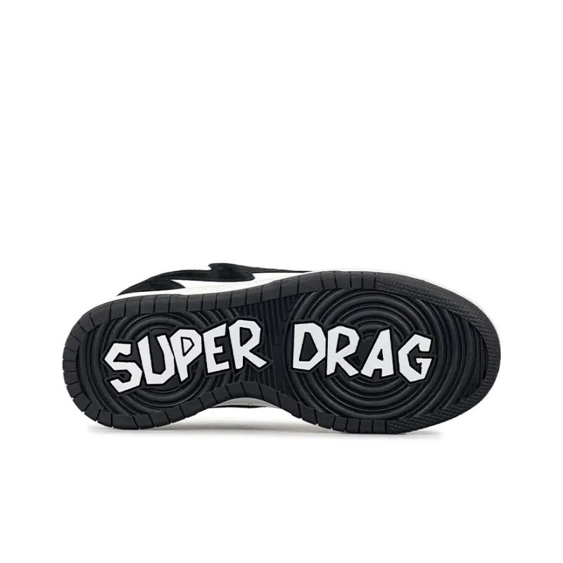 LuzaoT SUPER DRAG Anti Slip Wear Resistant Low Top Skateboard Shoes Unisex Black White-5