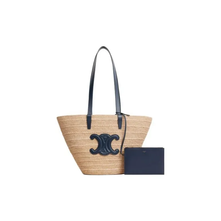 CELINE Raffia Handbag, Shoulder Bag Women's Marine Blue-1
