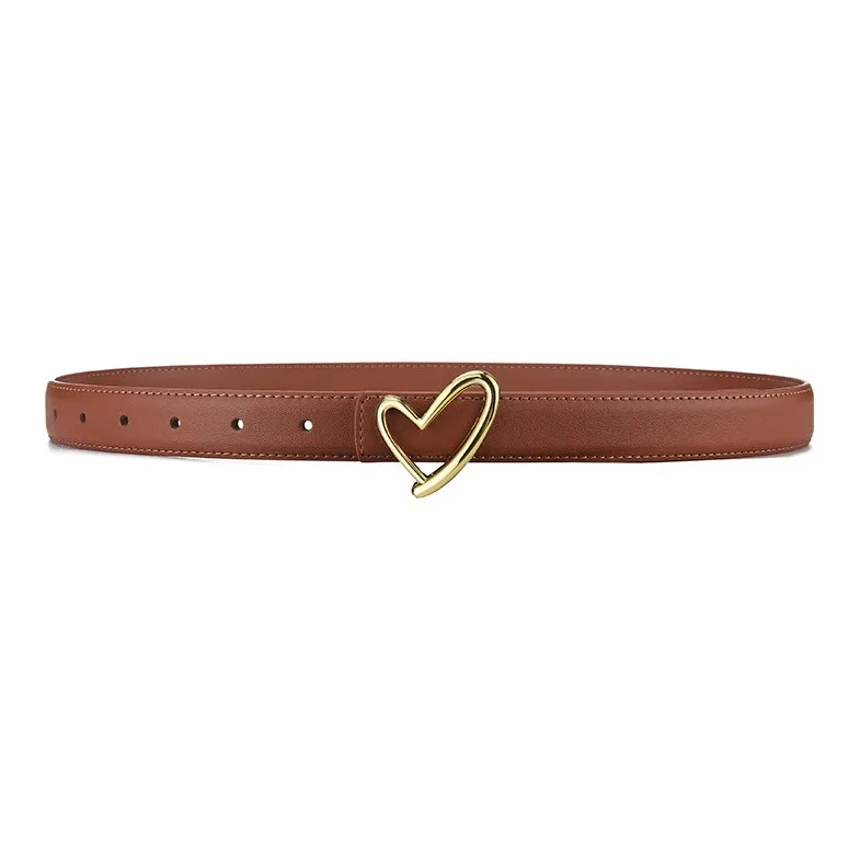 PISHUSHU Commute Refreshing Heart Cow Leather Smooth Buckle Belt Women's 5 Colors Available For Selection Width 2.3cm-4