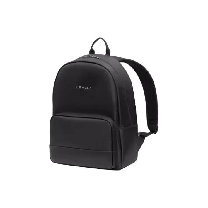 LEVEL8 Fabric With PU Backpack Medium Size Unisex Black-1