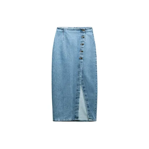 ZARA Denim Long Skirts Women's Medium Blue