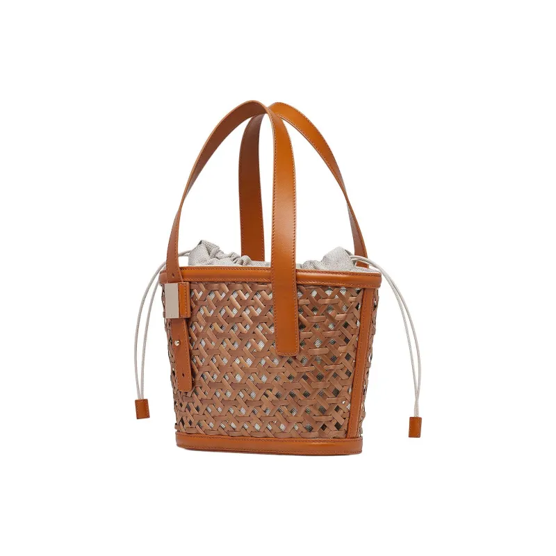 Rodo Wicker Tote Bag Shopping Bag Shoulder Bag Handbag Women's Dark Brown-1