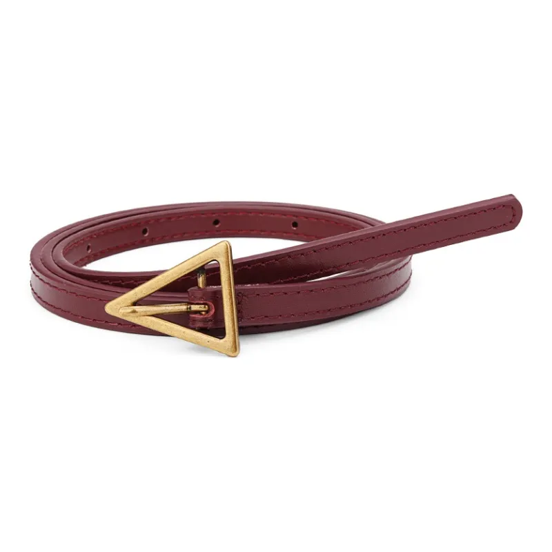 Cows Reign Vintage Triangle Pin Buckle Thin Top Grain Cow Leather Fashion Decoration Belt Leather Belts Women's-11