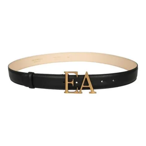 EMPORIO ARMANI Emblem Logo Smooth Buckle Leather Belts Women's Black