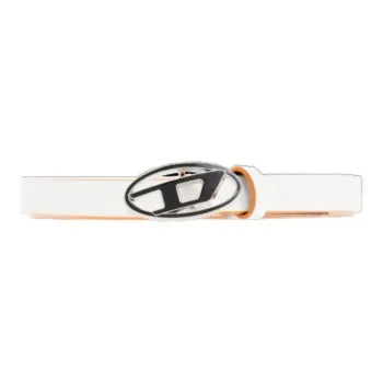 DIESEL Micro Logo Design Smooth Buckle Leather Belts Unisex White Width 1.5CM