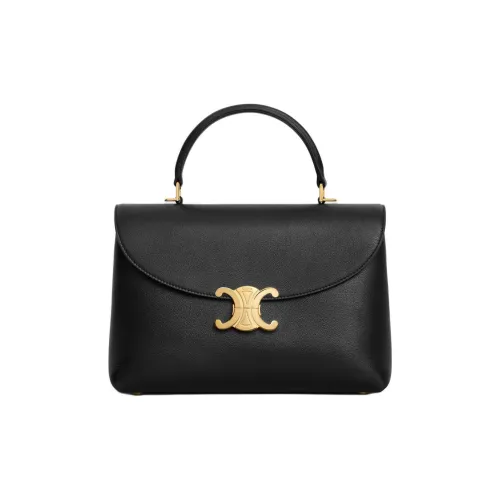 CELINE Cow Leather Shoulder Bag, Crossbody Bag, Handbag Medium Size Women's Black
