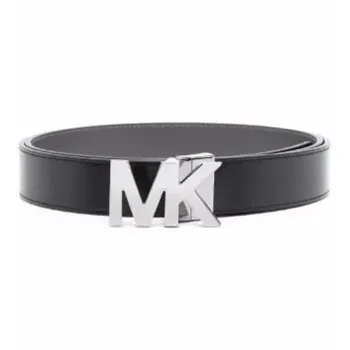 MICHAEL KORS Logo Plaque Smooth Buckle Leather Belts Men's Black