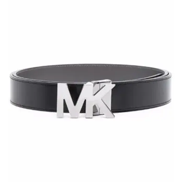 MICHAEL KORS Logo Plaque Smooth Buckle Leather Belts Men's Black-0