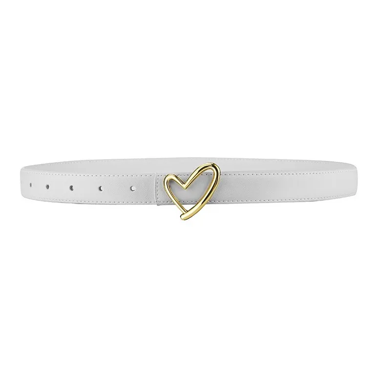 PISHUSHU Commute Refreshing Heart Cow Leather Smooth Buckle Belt Women's 5 Colors Available For Selection Width 2.3cm-1