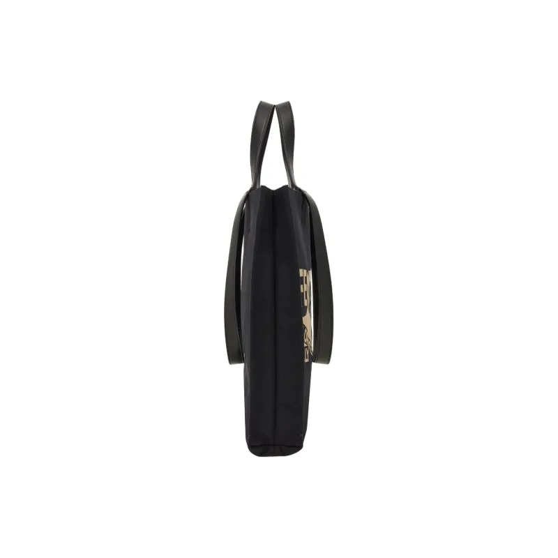 FERRAGAMO Raffia With Calfskin Tote Bag Shopping Bag Handbag Large Size Men's Black-1