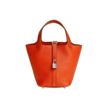 HERMES Picotin Lock Clemence Bullock Leather Basket Bag Handbag Bucket Bag Women's 8V Orange Poppy Corn Orange