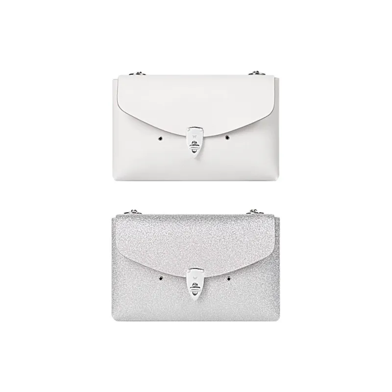 WANACCESSORY Cow Leather Crossbody Handbag, Shoulder Bag Trumpets Women's Snow Mountain White/Silver Flash-1