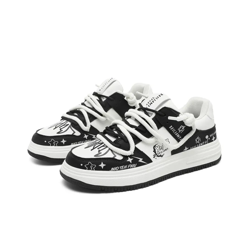 BEILIANYA Skateboard Shoes Unisex Low Top White/White Black/Moonlight Blue/Navy Blue/Mismatched/White Black All Over Print-1