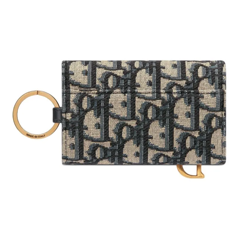 DIOR Oblique Jacquard Fabric Key Pouch Women's Brown & Beige-2