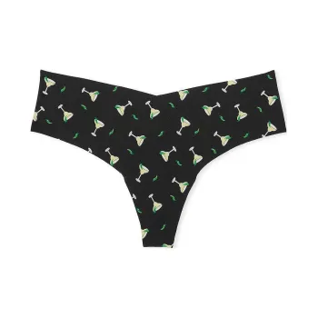 Victoria's Secret PINK NO-SHOW No-ShowThongPanty/BlackSpicyMargaritas Underpants Women's 1 Pack Drinkware Print