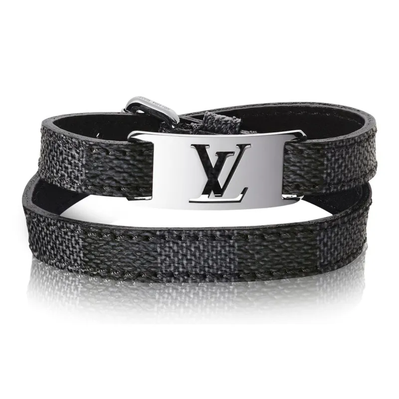 LOUIS VUITTON Calfskin Wristbands Men's Black/Silver-0