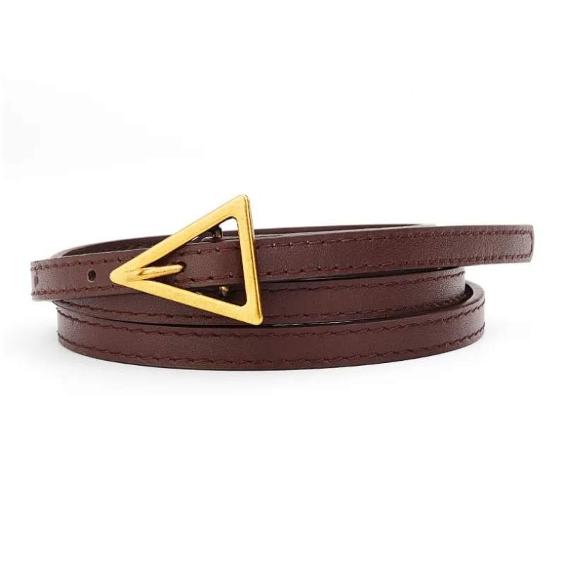 Cows Reign Vintage Triangle Pin Buckle Thin Top Grain Cow Leather Fashion Decoration Belt Leather Belts Women's-17