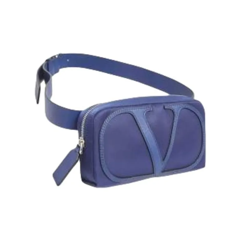 Valentino Vlogo Nylon And Leather Fanny Pack Women's Blue-2