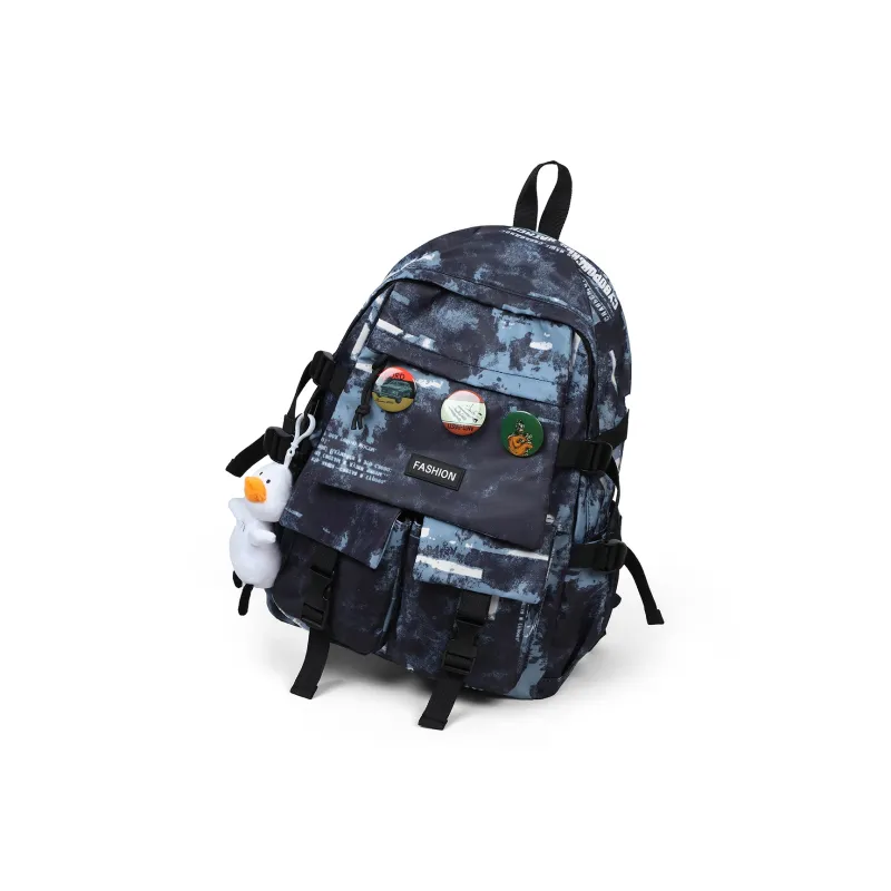 Kevin Cohen Fabric Backpack Laptop Bag Regular Unisex Black/Ecru/Blue-1
