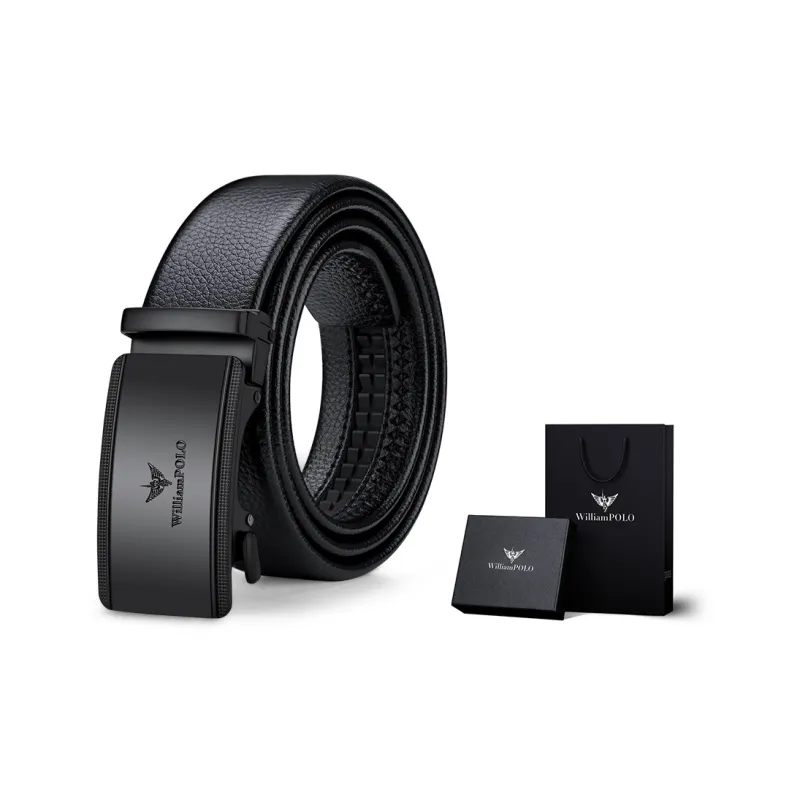 WilliamPOLO Top Grain Cow Leather Leather Belts Men's Black 3.5cm Width-5