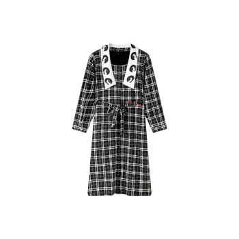 Meonsill Spring And Fall Season Nightgown Women's Black White Plaid