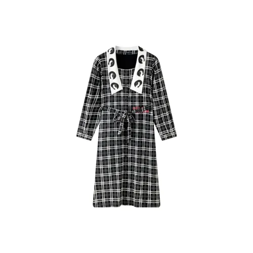 Meonsill Spring And Fall Season Nightgown Women's Black White Plaid