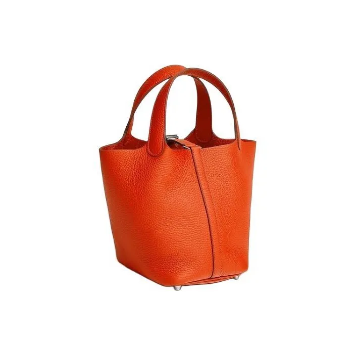 HERMES Picotin Lock Clemence Bullock Leather Basket Bag Handbag Bucket Bag Women's 8V Orange Poppy Corn Orange-2