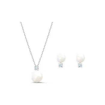 Swarovski Treasure Rhodium Plated Necklace Stud Earrings Women's White