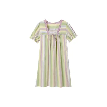 AUTUMNDEER Nightgown Women's Rainbow Stripe