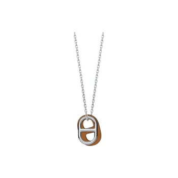 HERMES O'Maillon Palladium Plated Necklaces Unisex Silver/Gold Brown
