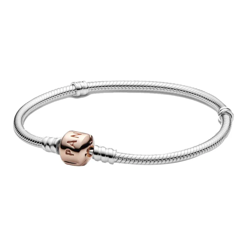 Pandora Moments Snake Chain Bracelet With Rose Clasp-2