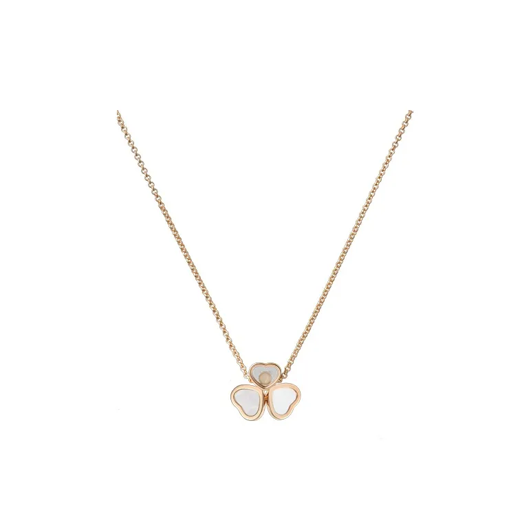 Chopard 18kt Rose Gold Happy Hearts Wings Diamond And Mother of pearl Pendant Necklace-1