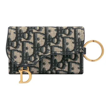 DIOR Oblique Jacquard Fabric Key Pouch Women's Brown & Beige