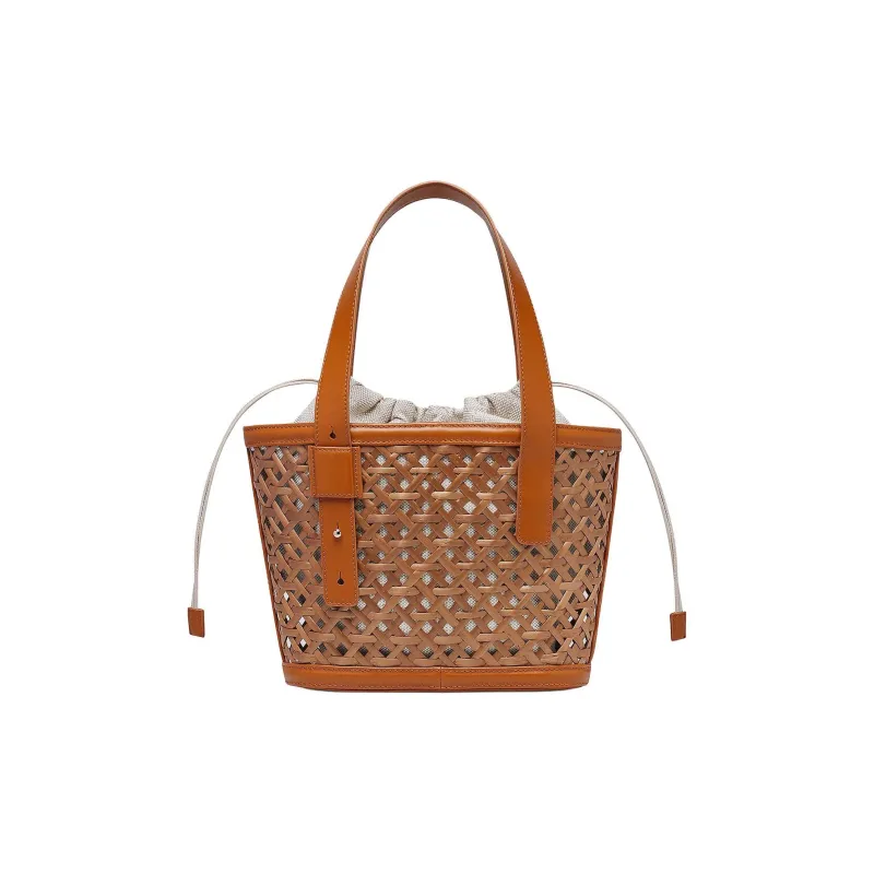 Rodo Wicker Tote Bag Shopping Bag Shoulder Bag Handbag Women's Dark Brown-2