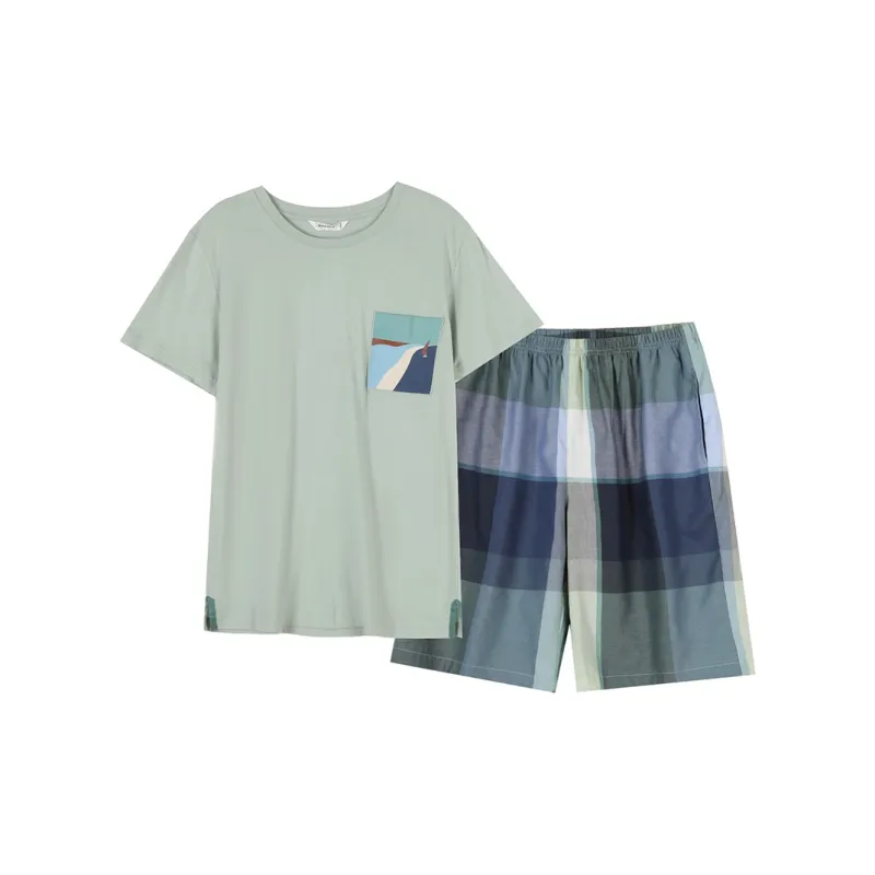 AUTUMNDEER Pajama Set Men's Gray Green-0