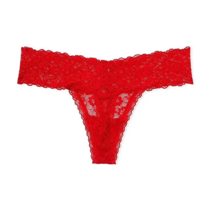 Victoria's Secret THE LACIE Lace Lace-Up Thong Panty/Red Underpants Women's 1 Pack Red-0