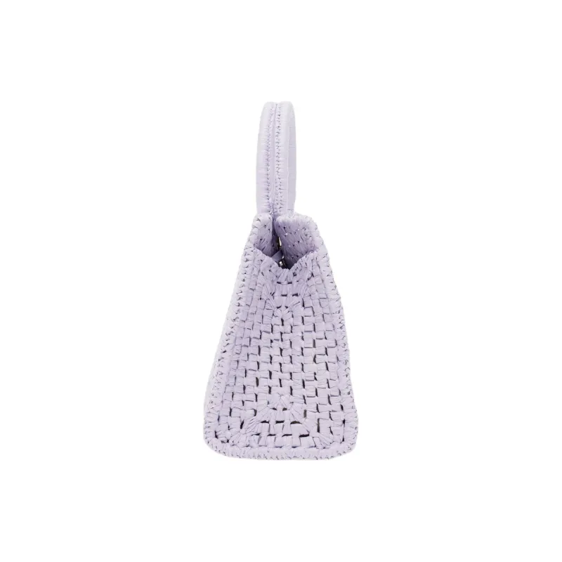 FERRAGAMO Studio Woven Raffia Handbag Medium Size Women's Lavender-2