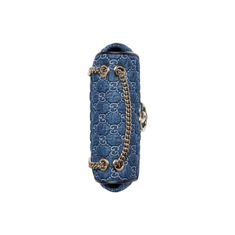 GUCCI GG Marmont Denim Crossbody Bag, Shoulder Bag Trumpets Women's Blue-5