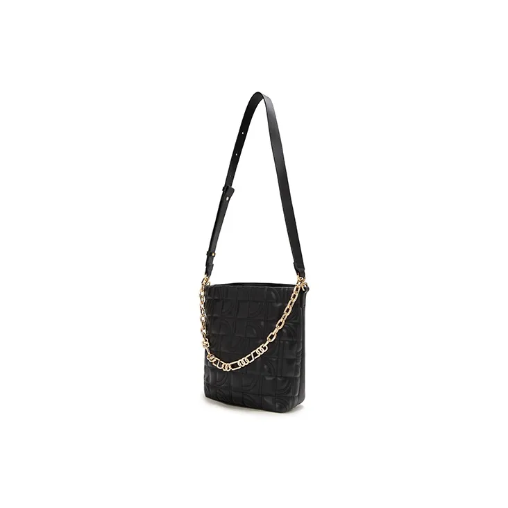 ELLE Cow Leather Crossbody Bag Regular Women's Black/Ivory White-1