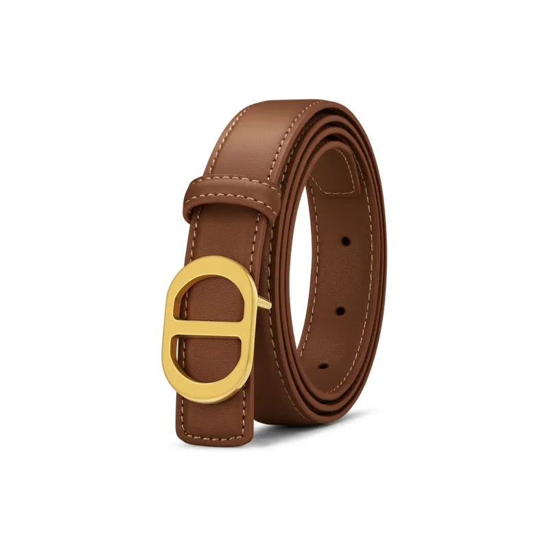 WilliamPOLO Cow Split Leather Cow Leather Leather Belts Women's Caramel Width 2.4CM-0