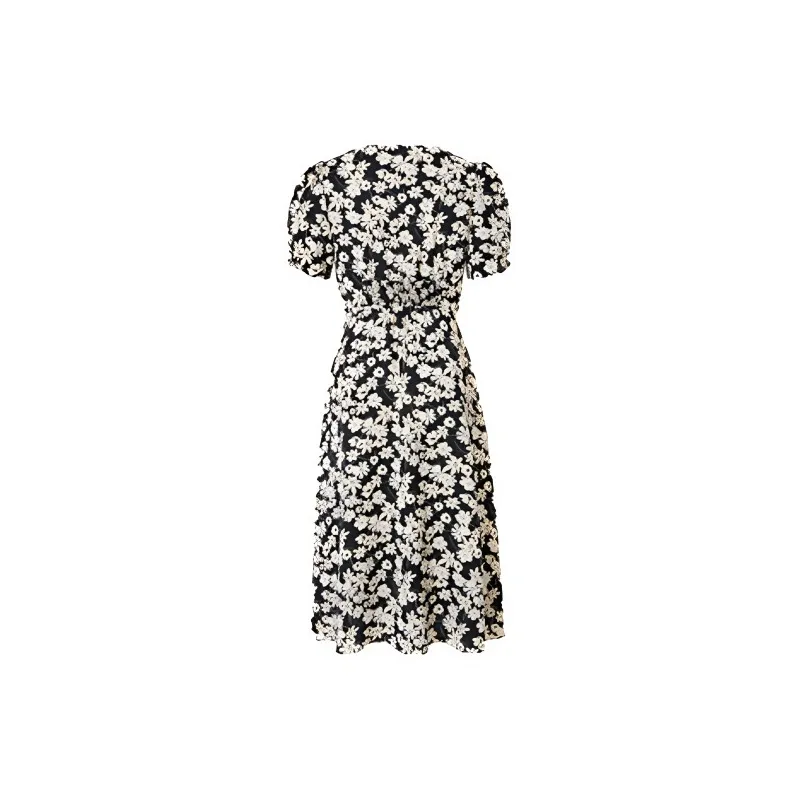 Mapping Short-Sleeved Dresses Women's Black Background With Flowers-1