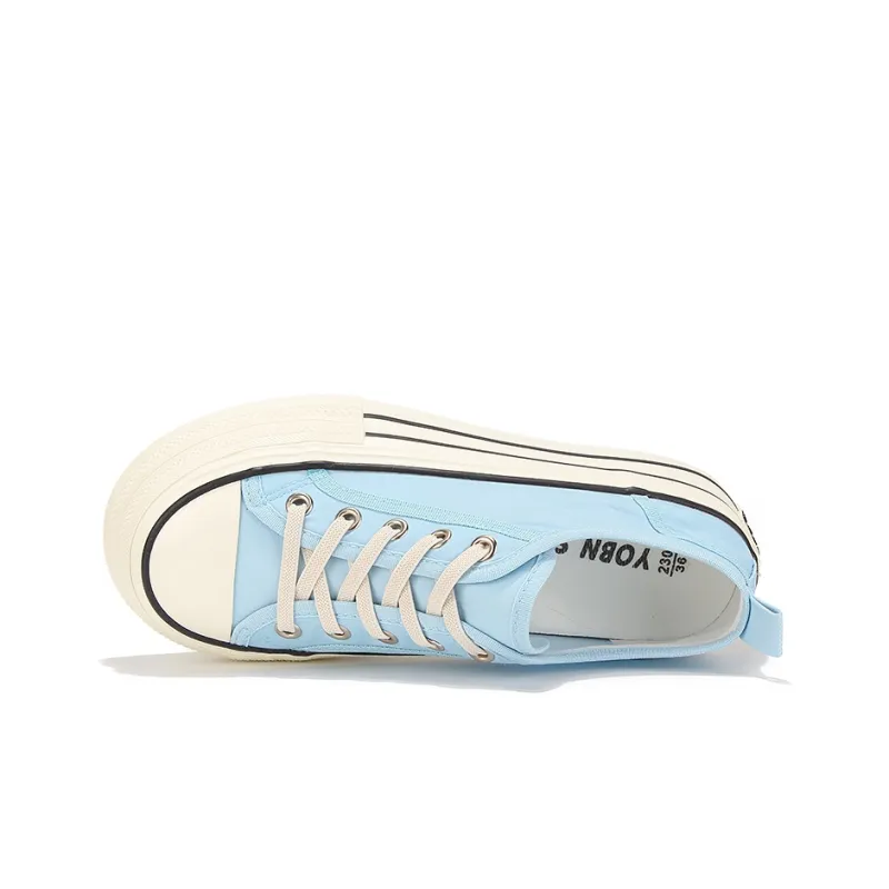 Yobn Breathable Height Increasing Low Top Canvas Shoes Women's Light Blue-5