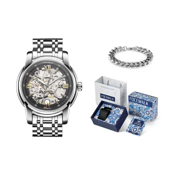 FOCEWALK Mechanical Labyrinth Collection Mechanical Movement Stainless Steel Watchband Watch Men's Watches Cut Out Dial
