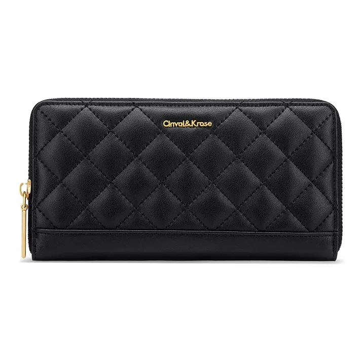 CinvaiKrose Calfskin With Microfiber Chanel Inspired Coin Purse, Clutch Wallet Women's Black-1