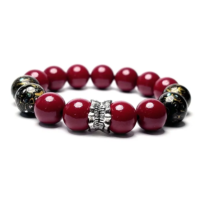MOUNTAINS AND MANS Reconstructed Cinnabar Auspicious Beaded Bracelet Unisex-3