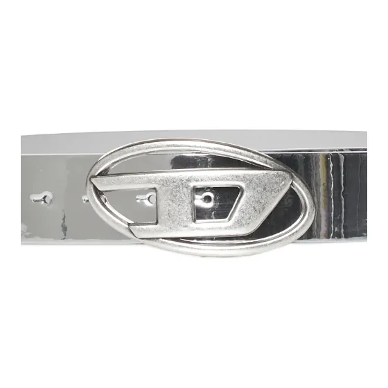 DIESEL Micro Logo Decoration Smooth Buckle Leather Belts Unisex Silver-2