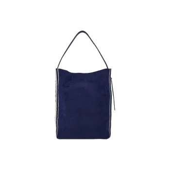 FERRAGAMO Calfskin Patchwork Material Shoulder Handbag Men's Midnight Blue With Natural Accents
