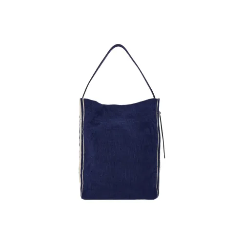 FERRAGAMO Calfskin Patchwork Material Shoulder Handbag Men's Midnight Blue With Natural Accents