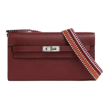 HERMES Kelly To Go Evercolor Leather Wallets Handheld Shoulder Bag Crossbody Bag Women's Burgundy